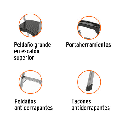Escalera tubular plegable, 4 peldaños, aluminio, Truper - Cod: 16765