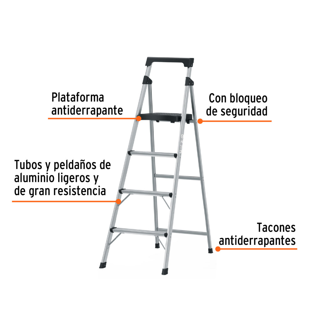 Escalera tubular plegable, 4 peldaños, aluminio, Truper - Cod: 16765