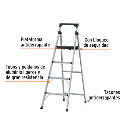 Escalera tubular plegable, 4 peldaños, aluminio, Truper - Cod: 16765