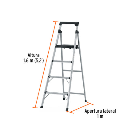 Escalera tubular plegable, 4 peldaños, aluminio, Truper - Cod: 16765