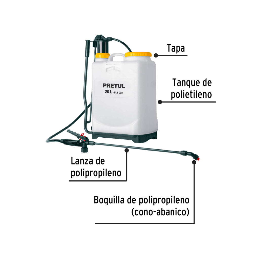 Fumigador de 20 L manual de mochila, Pretul - CODIGO: 24588