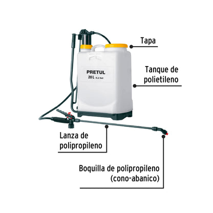 Fumigador de 20 L manual de mochila, Pretul - CODIGO: 24588