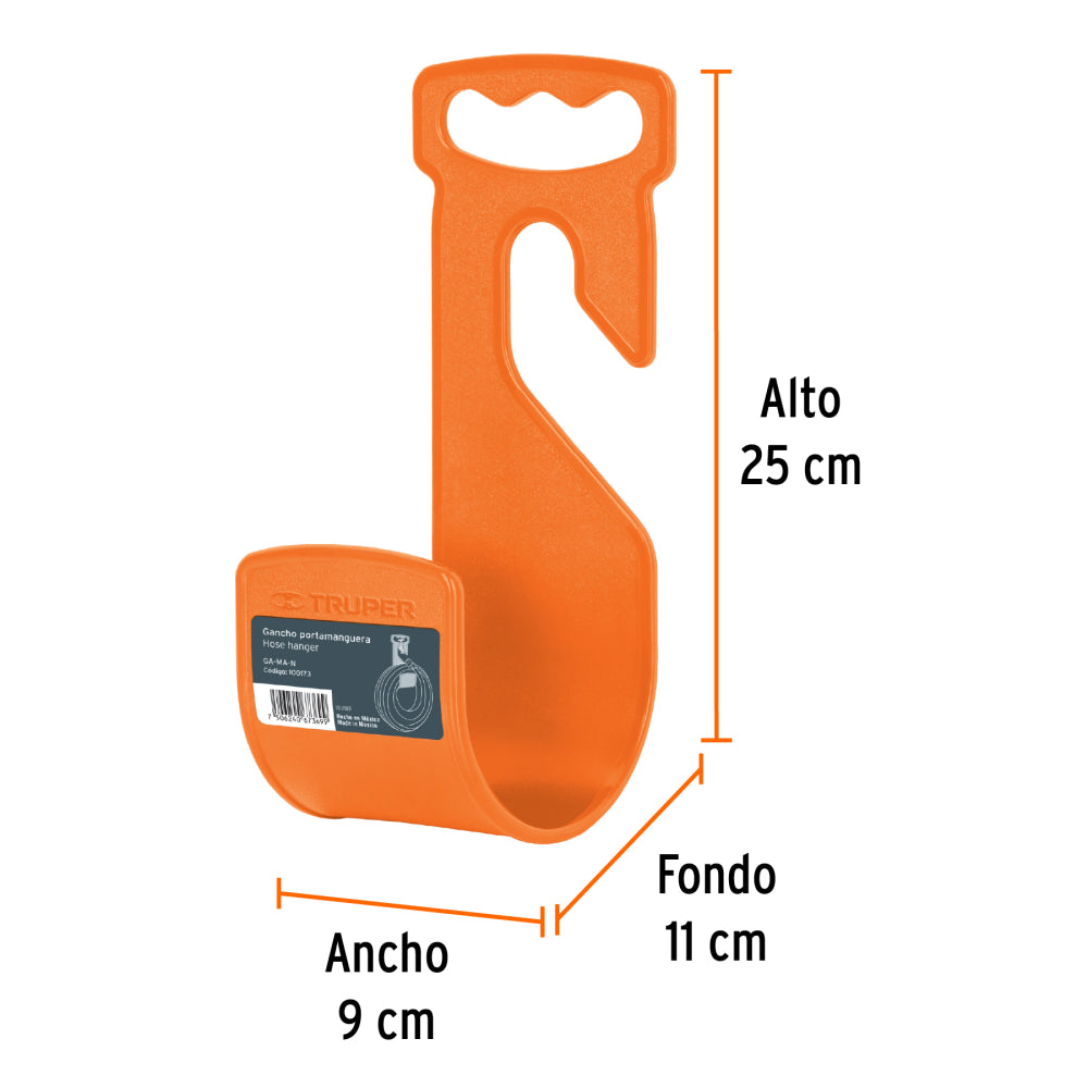 Gancho plástico naranja para manguera de jardín, Truper - CÓDIGO: 100173