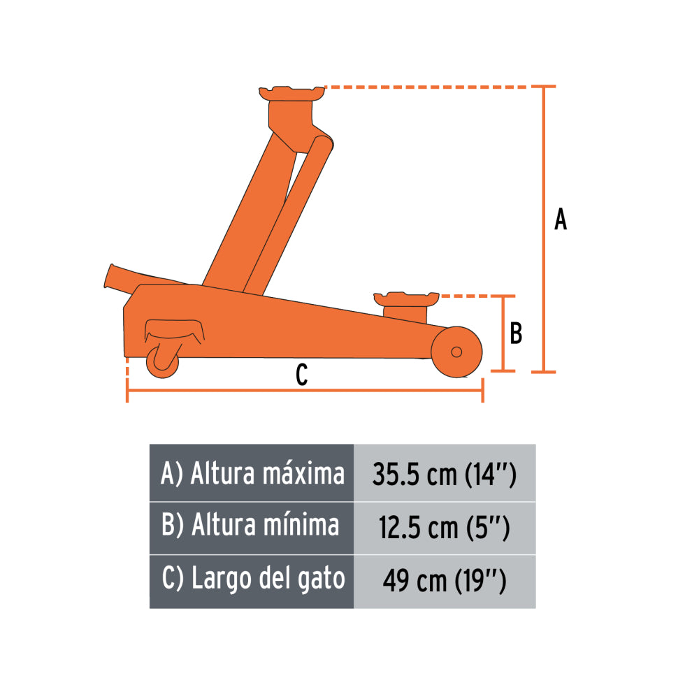 Gata hidráulico de patín, 2t, 50 movimientos, Truper - Código 14824