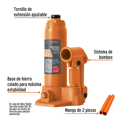 Gata hidráulico de botella de 2 Ton, Truper - Código 14810