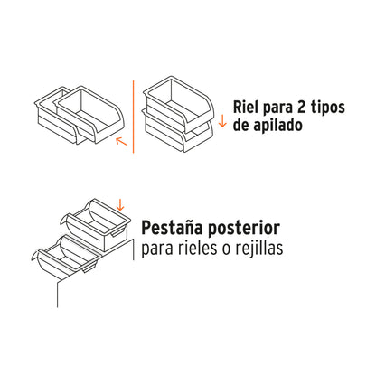 Gaveta apilable #4 de plástico, 34 x 21 x 15 cm, TRUPER - Código: 10891