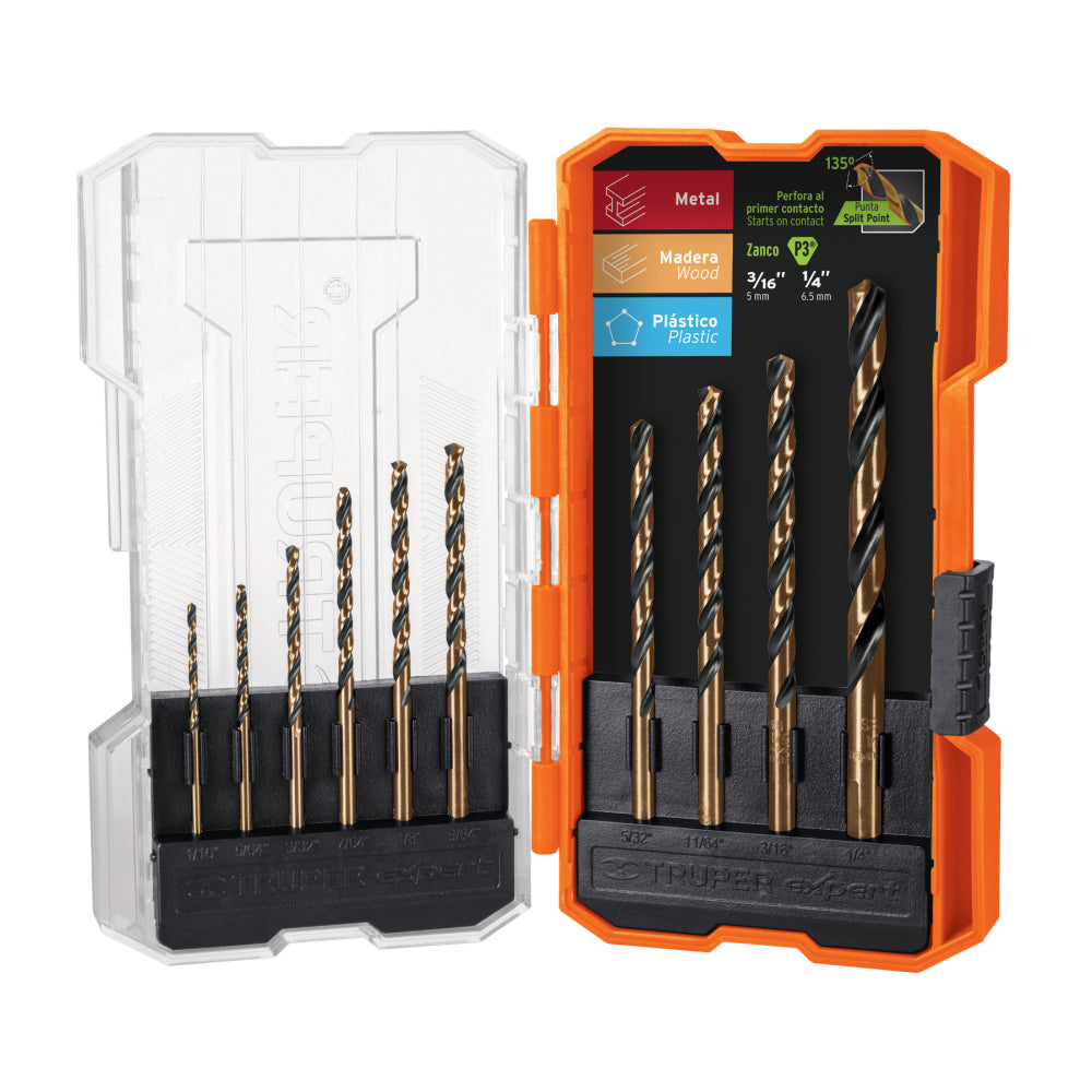 Juego de 10 brocas HSS para metal en estuche, Truper Expert - Código: 11399