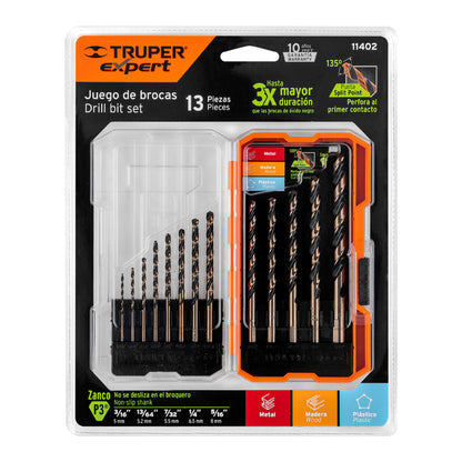 Juego de 13 brocas HSS para metal en estuche, Truper Expert - Código: 11402