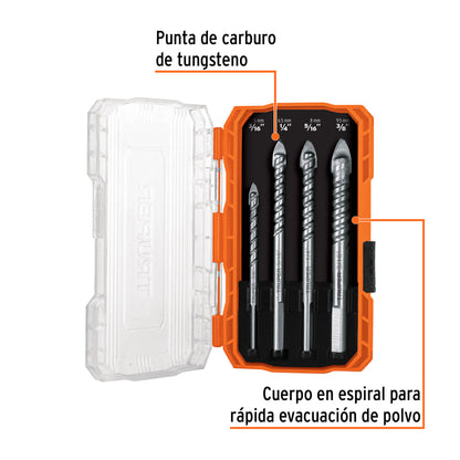 Juego de 4 brocas para vidrio y azulejo, Truper Expert - CÓDIGO: 101841