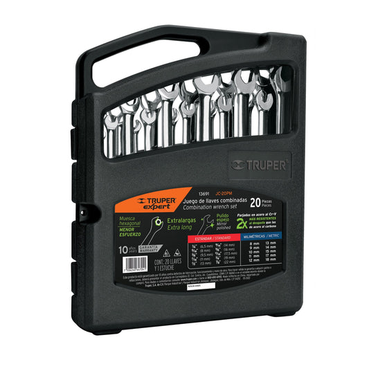 Jgo 20 llaves combinadas extralargas pulidas std y mm,EXPERT - Código: 13691