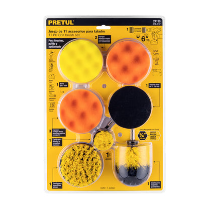 Juego 11 accesorios de limpieza y pulido p/taladro, Pretul - CÓDIGO: 27190