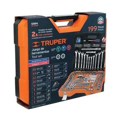 Juego 199 herramientas 1/4", 3/8" y 1/2" std y mm p/mecánico - Código: 12894