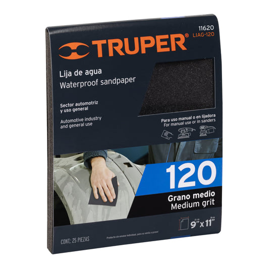 Lija de agua grano 120 de carburo de silicio, Truper - Código: 11620
