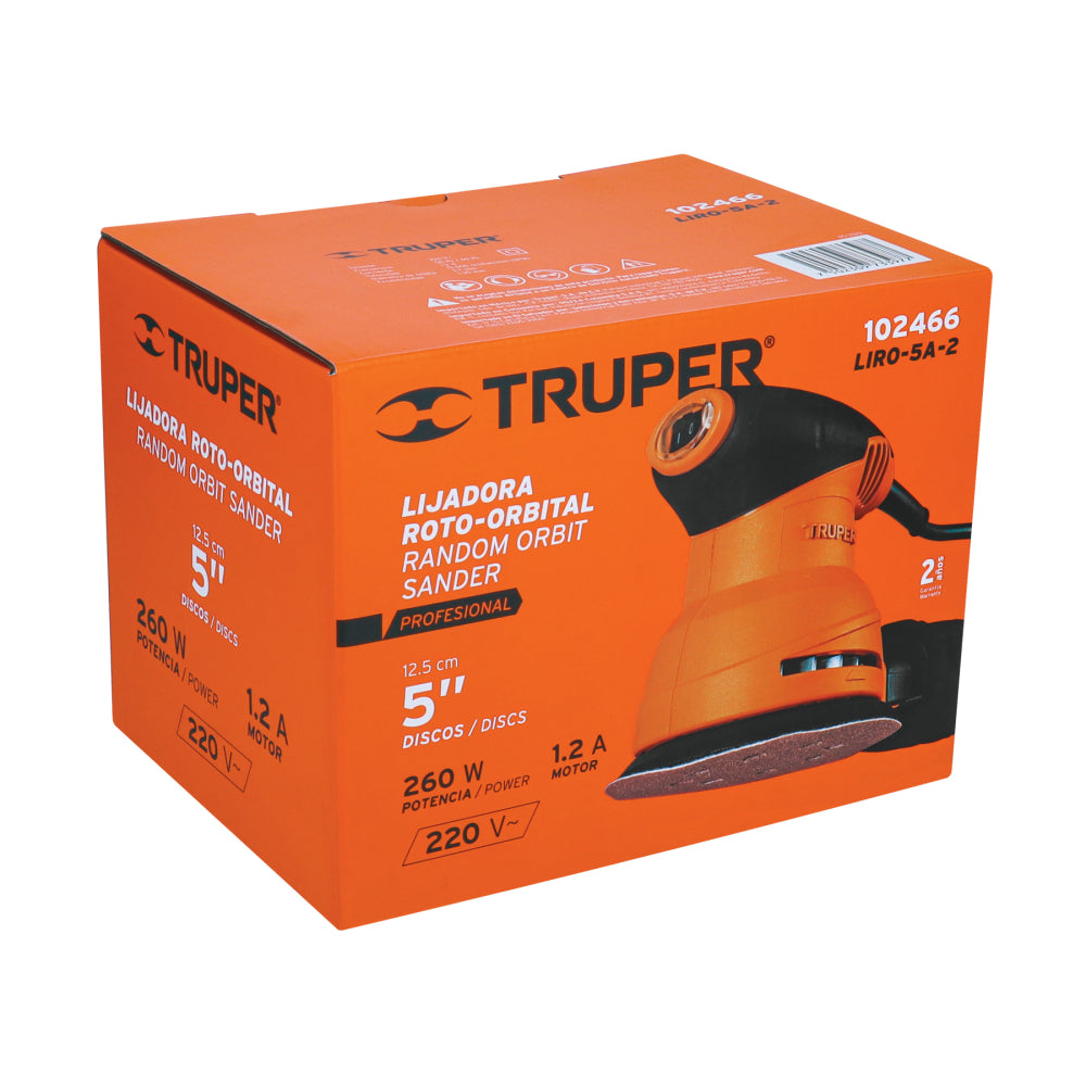Lijadora roto orbital profesional 5",260W, 220V, Truper - CÓDIGO: 102466