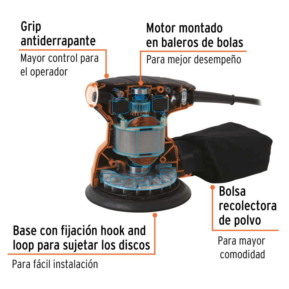 Lijadora roto orbital profesional 5",260W, 220V, Truper - CÓDIGO: 102466