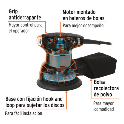 Lijadora roto orbital profesional 5",260W, 220V, Truper - CÓDIGO: 102466