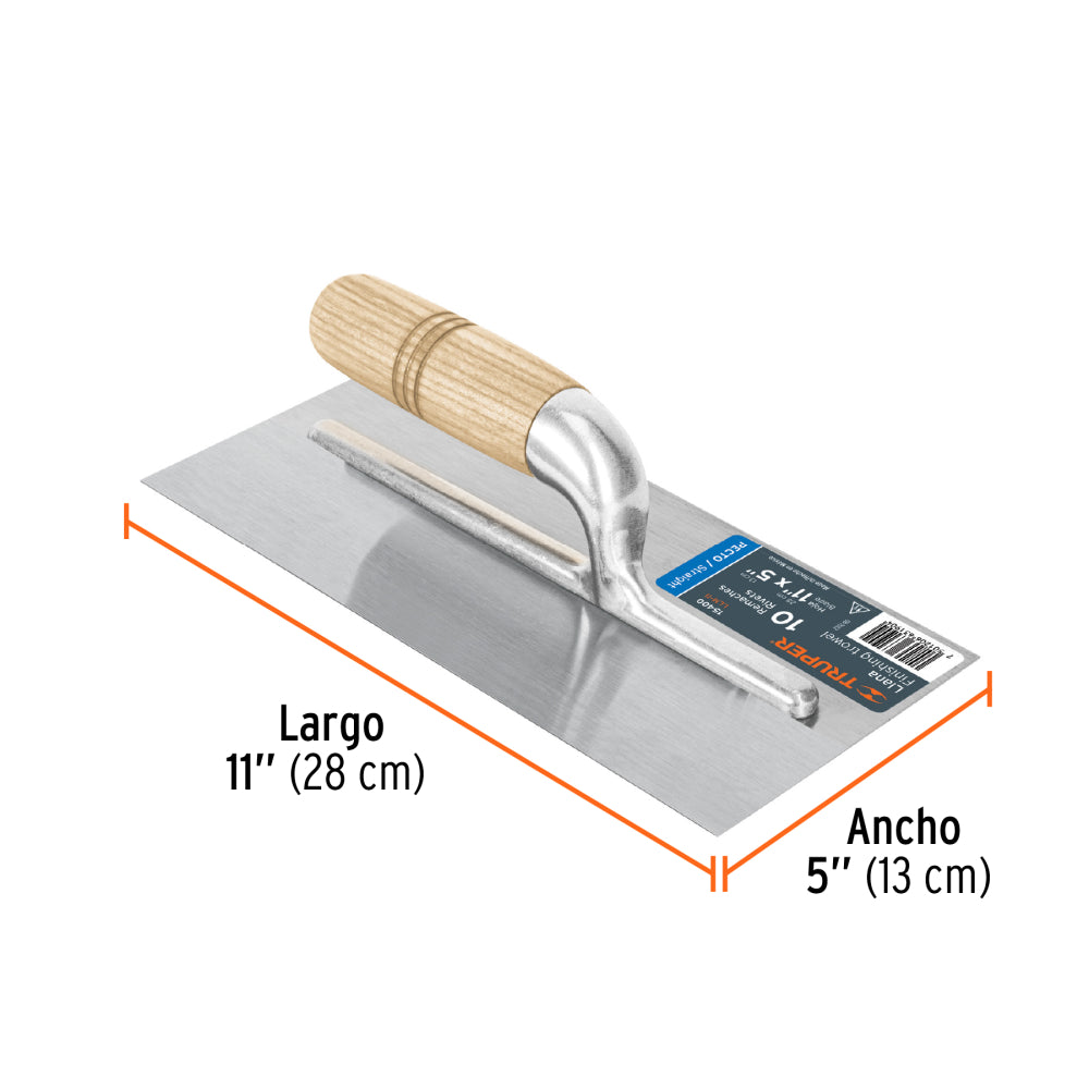 Llana 11" canto recto, 10 remaches, mgo madera, Truper - Cod: 15400