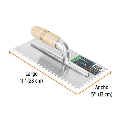 Llana 11" dentado cuadrado 1/4", 10 remaches, mgo madera - Cod: 15404