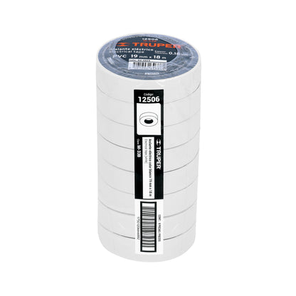 Cinta de aislar de 18 m x 19 mm, blanca, Truper - CÓDIGO: 12506