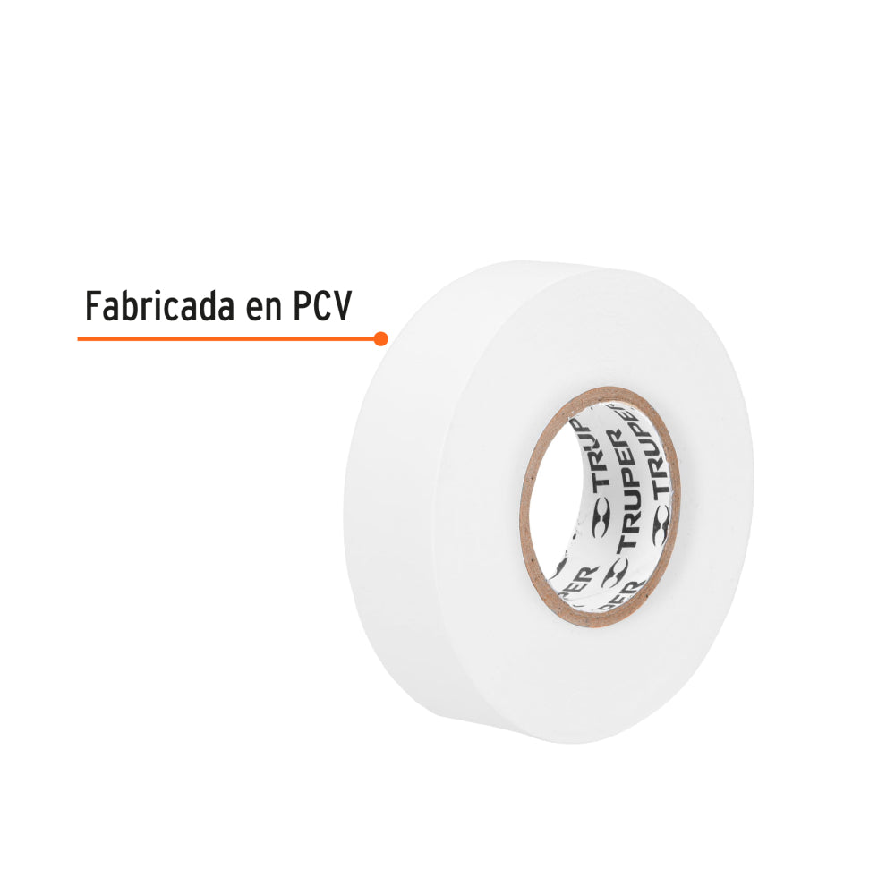 Cinta de aislar de 18 m x 19 mm, blanca, Truper - CÓDIGO: 12506