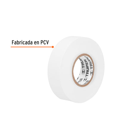 Cinta de aislar de 18 m x 19 mm, blanca, Truper - CÓDIGO: 12506