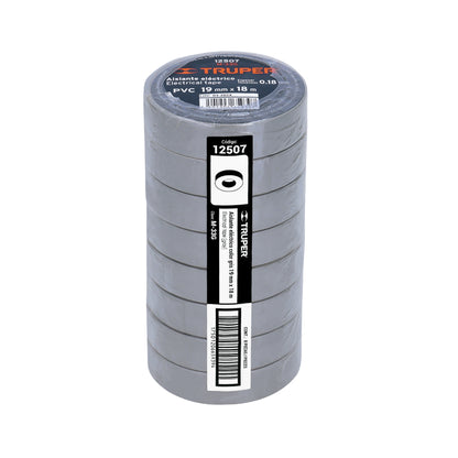 Cinta de aislar de 18 m x 19 mm, gris, Truper - CÓDIGO: 12507