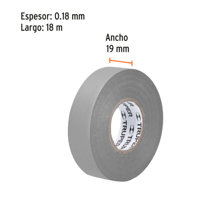 Cinta de aislar de 18 m x 19 mm, gris, Truper - CÓDIGO: 12507