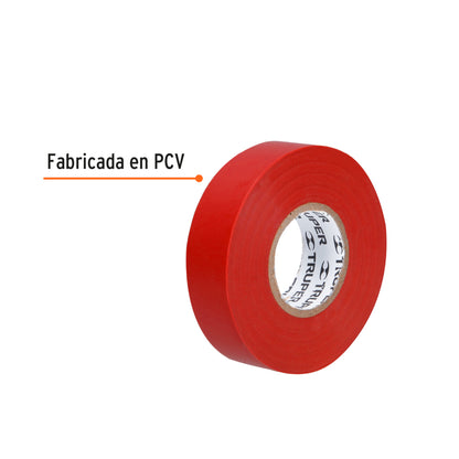 Cinta de aislar de 18 m x 19 mm, roja, Truper - CÓDIGO: 12504