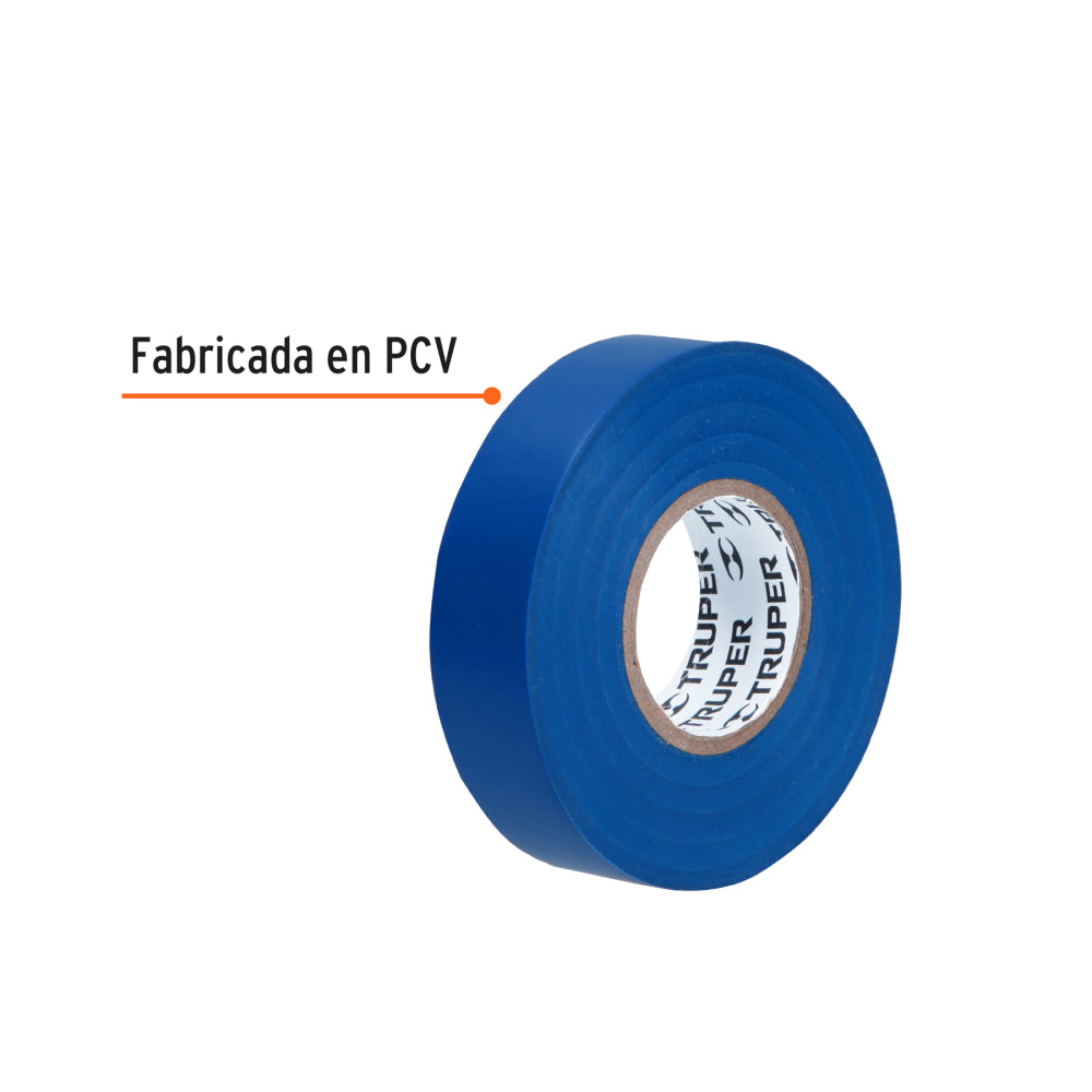 Cinta de aislar de 18 m x 19 mm, azul, Truper - CÓDIGO: 12505