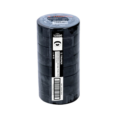 Cinta de aislar de 18 m x 19 mm, negra, Truper - Código: 12500