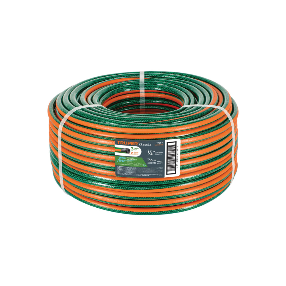 Metro de manguera 1/2" 3 capas en rollo de 100 m, Truper - CÓDIGO: 19857