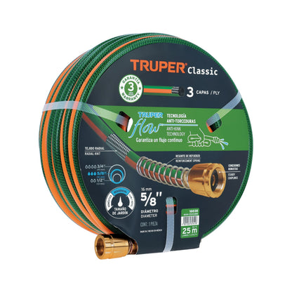 Manguera 5/8" reforzada 3 capas 25 m conexiones de metal - Cod: 16038