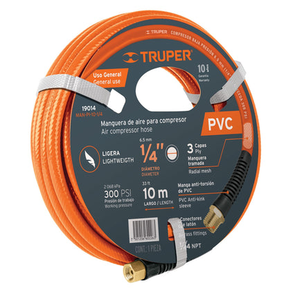 Manguera para compresor, de PVC, 10m x 1/4", Truper - CÓDIGO: 19014
