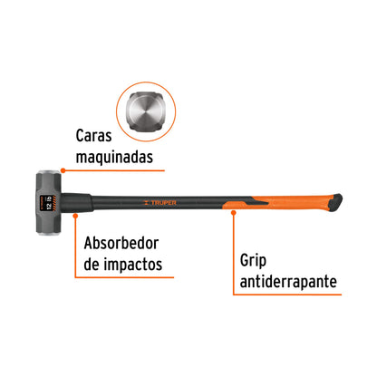 Marro octagonal 12 lb, mango fibra de vidrio 36", Truper - Cod: 16542