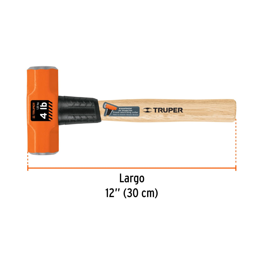 Marro octagonal 4 lb, mango de madera 12", Truper - Cod: 16508