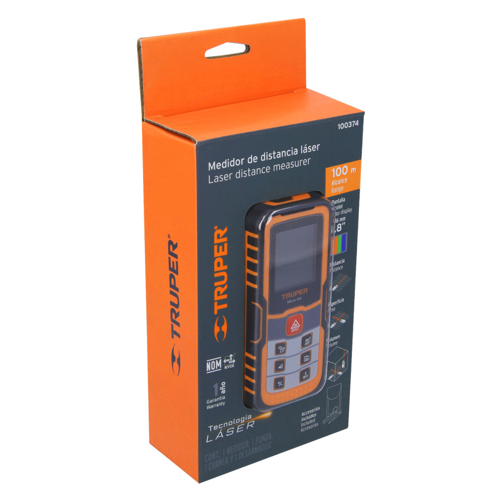 Medidor láser de distancia de 0.05 m a 100 m, Truper - CÓDIGO: 100374