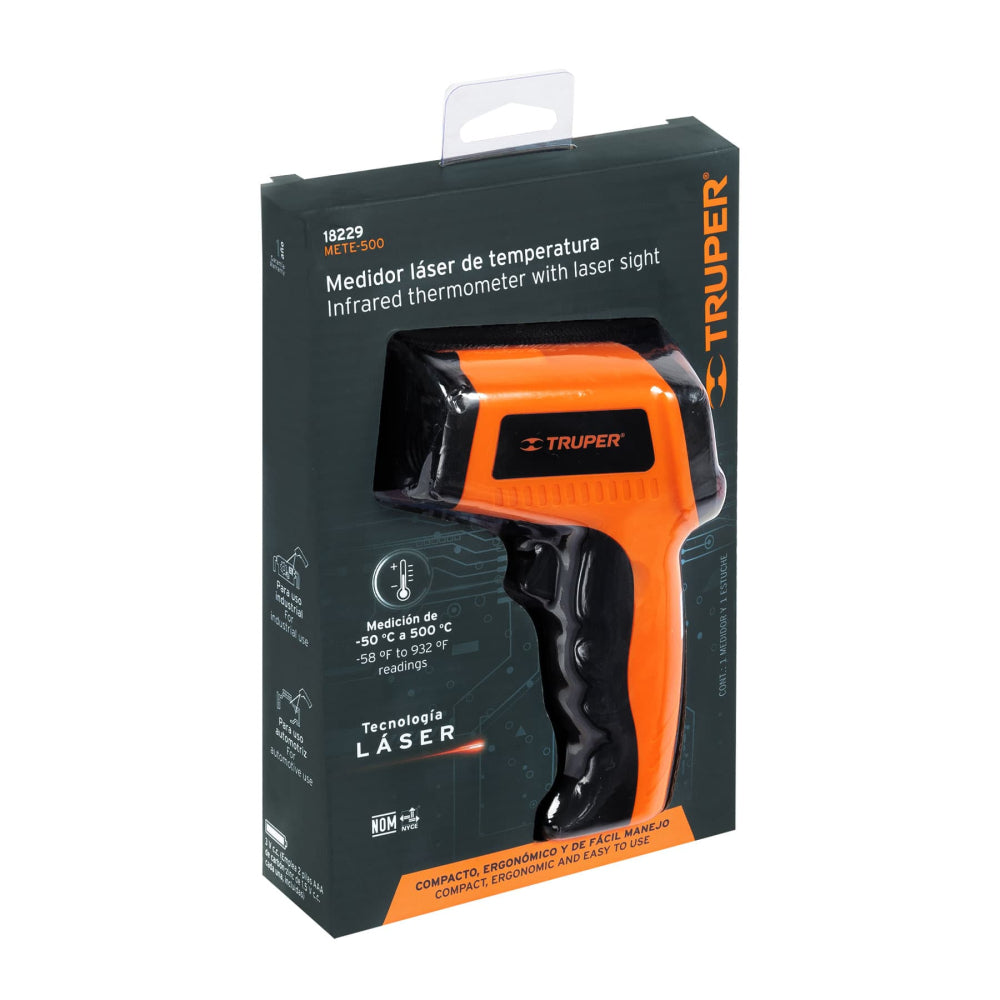 Medidor infrarrojo de temperatura de -50°C a 500°C, Truper - CÓDIGO: 18229