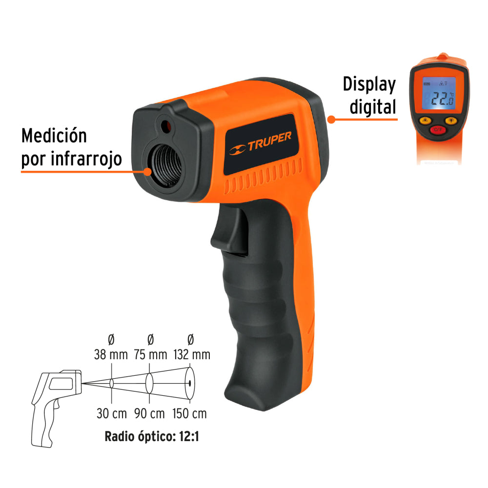 Medidor infrarrojo de temperatura de -50°C a 500°C, Truper - CÓDIGO: 18229