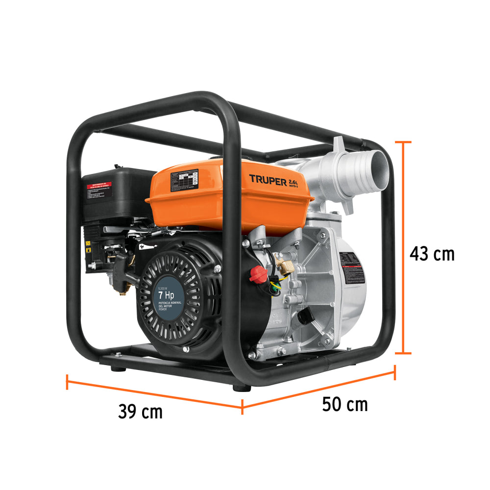 Motobomba autocebante 3"x3", gasolina 7HP, agrícola, TRUPER - Cod: 17117