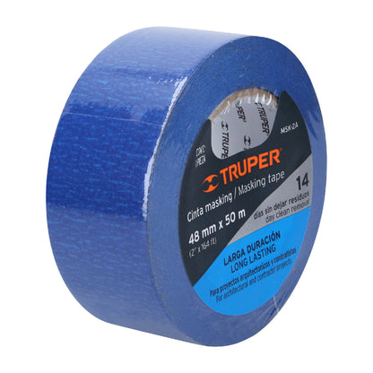 Cinta masking tape azul de 2" x 50 m para pintor, Truper - CÓDIGO: 12624
