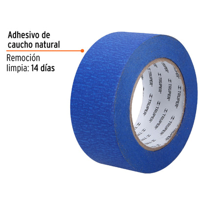 Cinta masking tape azul de 2" x 50 m para pintor, Truper - CÓDIGO: 12624