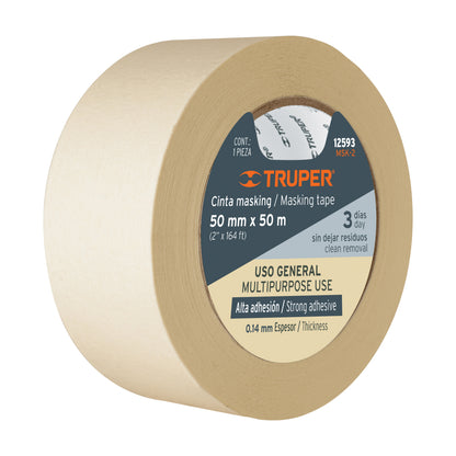 Cinta masking tape de 2" x 50 m, Truper - CÓDIGO: 12593