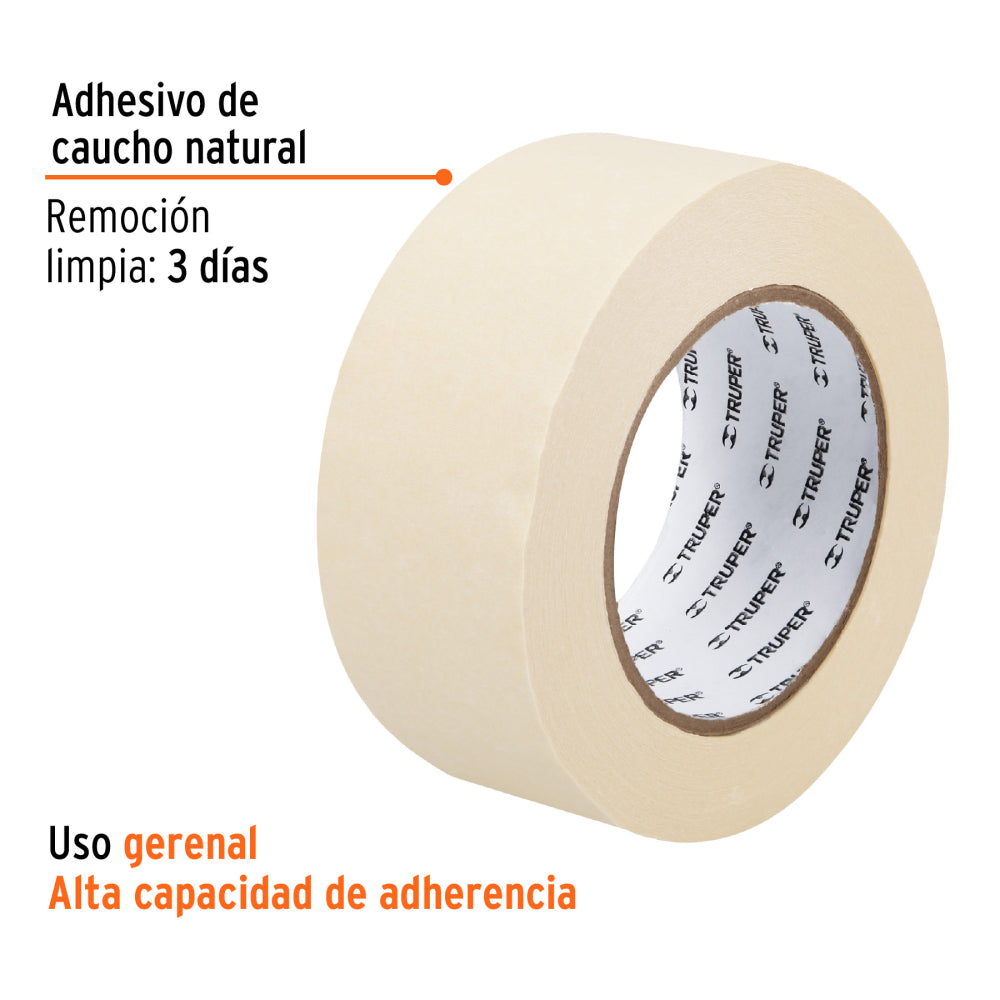 Cinta masking tape de 2" x 50 m, Truper - CÓDIGO: 12593
