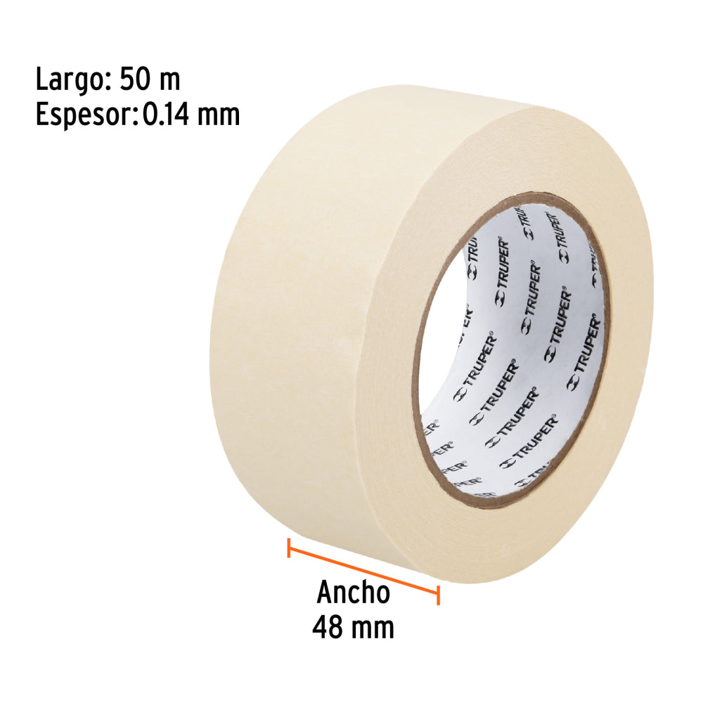Cinta masking tape de 2" x 50 m, Truper - CÓDIGO: 12593