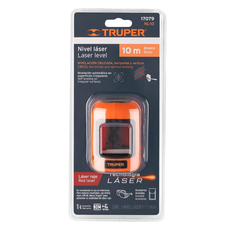 Nivel láser rojo, alcance 10 m, de pilas, TRUPER - Cod: 17079