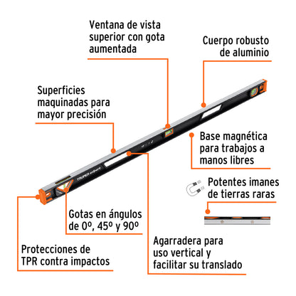 Nivel profesional magnético de 48" c/protección TPR, Expert - Código: 14629