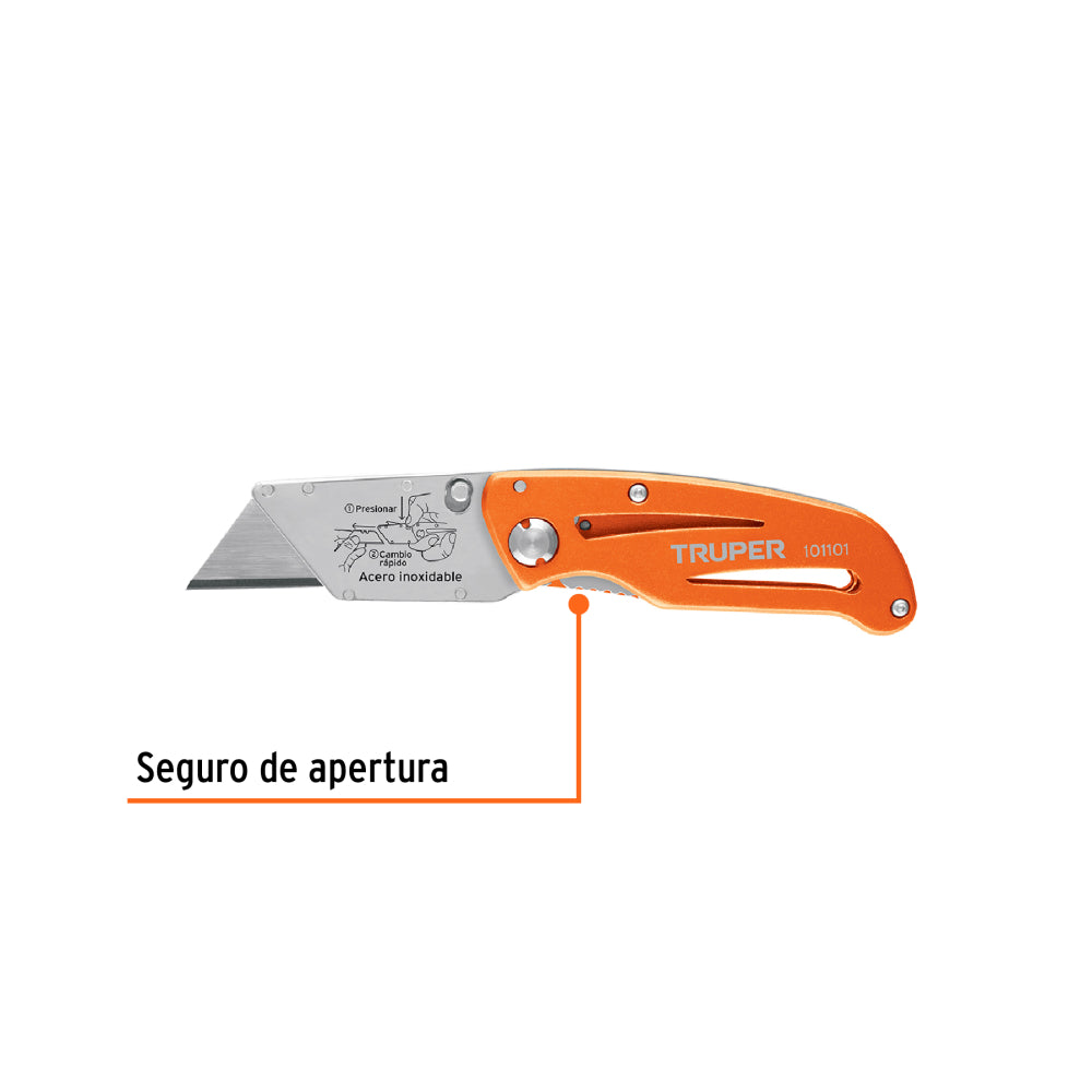 Navaja abatible 6" cuerpo de aluminio y acero inox, Truper - CÓDIGO: 101101