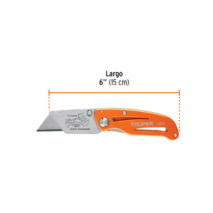 Navaja abatible 6" cuerpo de aluminio y acero inox, Truper - CÓDIGO: 101101