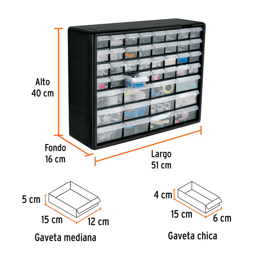 Organizador con 44 gavetas, Truper - CÓDIGO: 102642