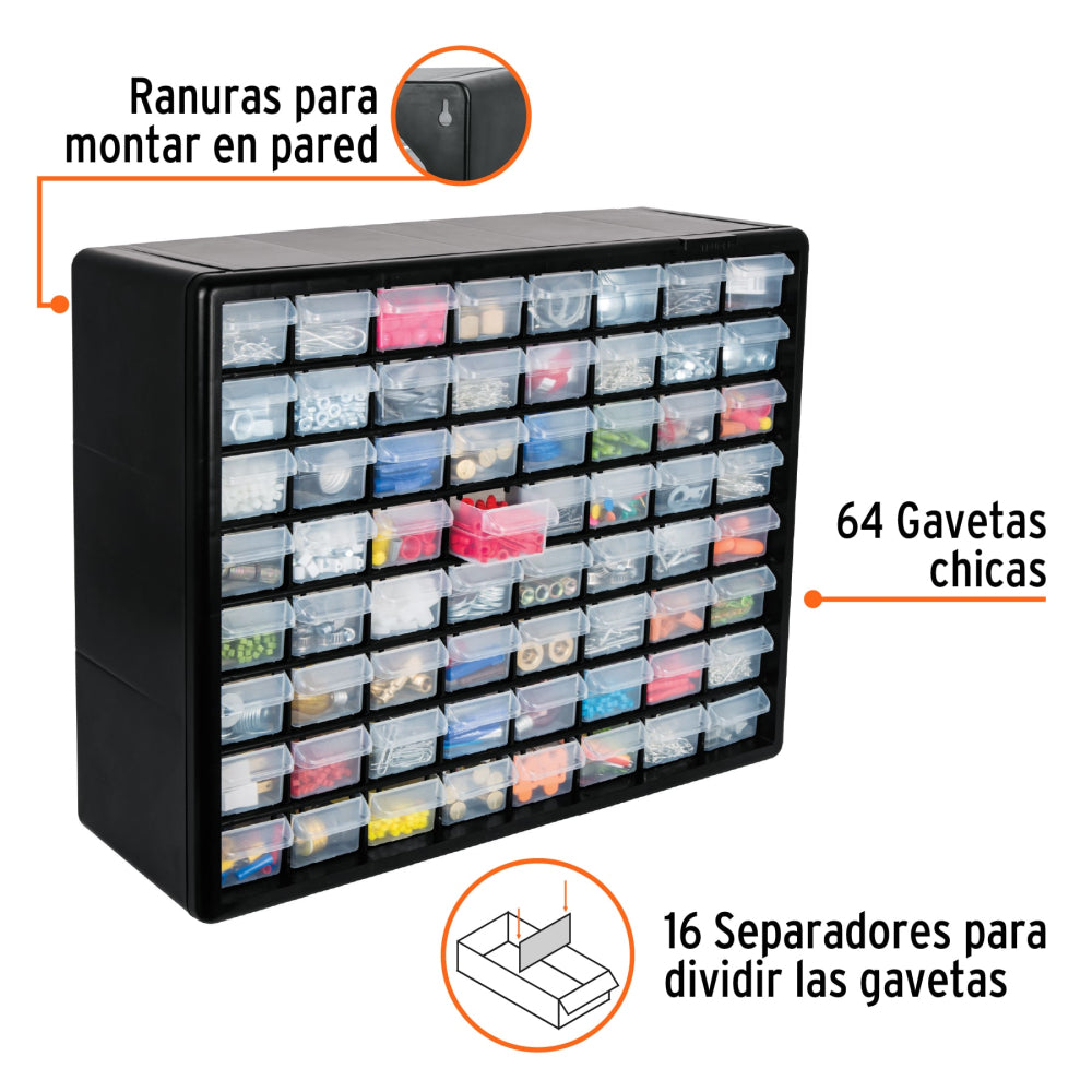 Organizador con 64 gavetas, Truper - Código: 10895